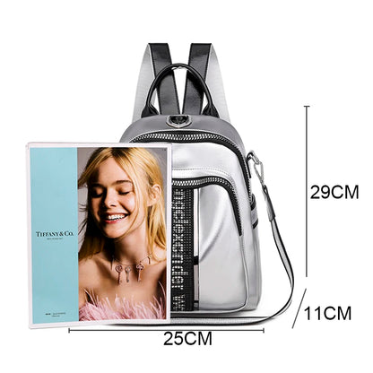 High Quality Soft Leather PU Backpacks With Diamond Inlaid Letter Design Backpack Luxury Brand Women's Travel Mochilas Sac A Dos