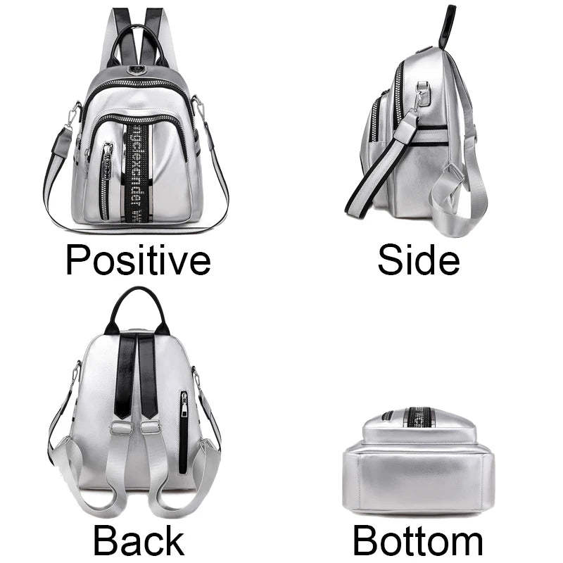 High Quality Soft Leather PU Backpacks With Diamond Inlaid Letter Design Backpack Luxury Brand Women's Travel Mochilas Sac A Dos