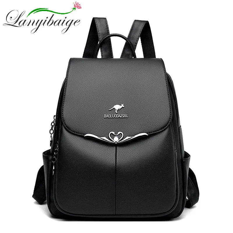 High Quality Soft Leather Women's Backpack Large Capacity Female Shoulder Bags Fashionable Trendy Girl School Student Bookpack
