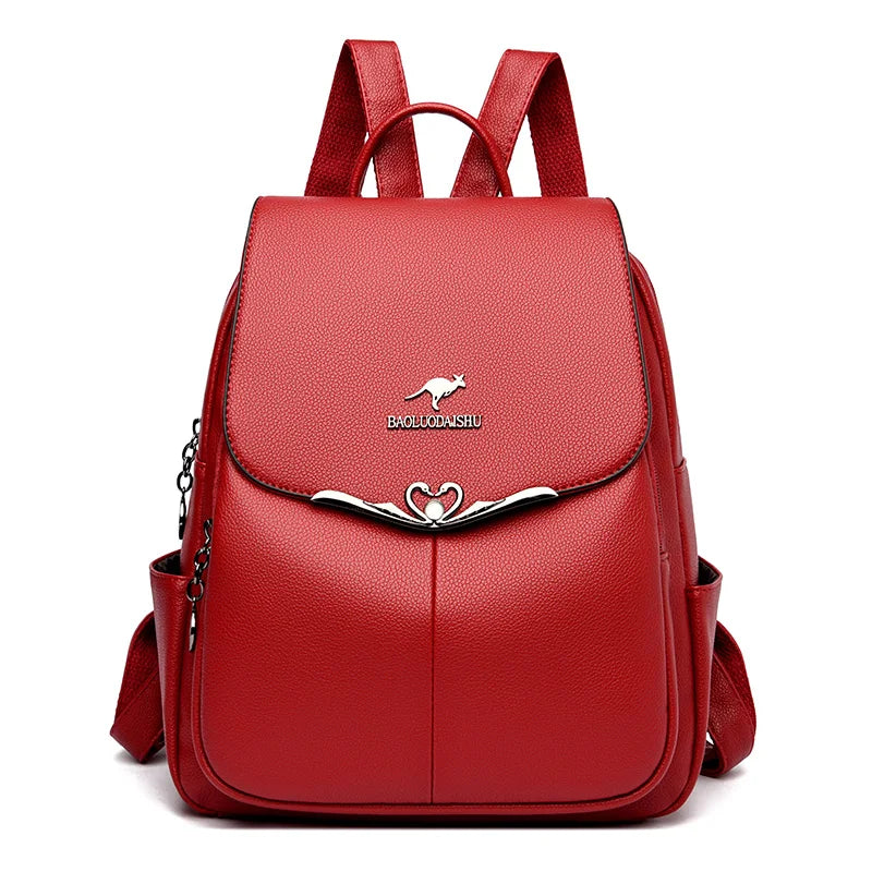 High Quality Soft Leather Women's Backpack Large Capacity Female Shoulder Bags Fashionable Trendy Girl School Student Bookpack