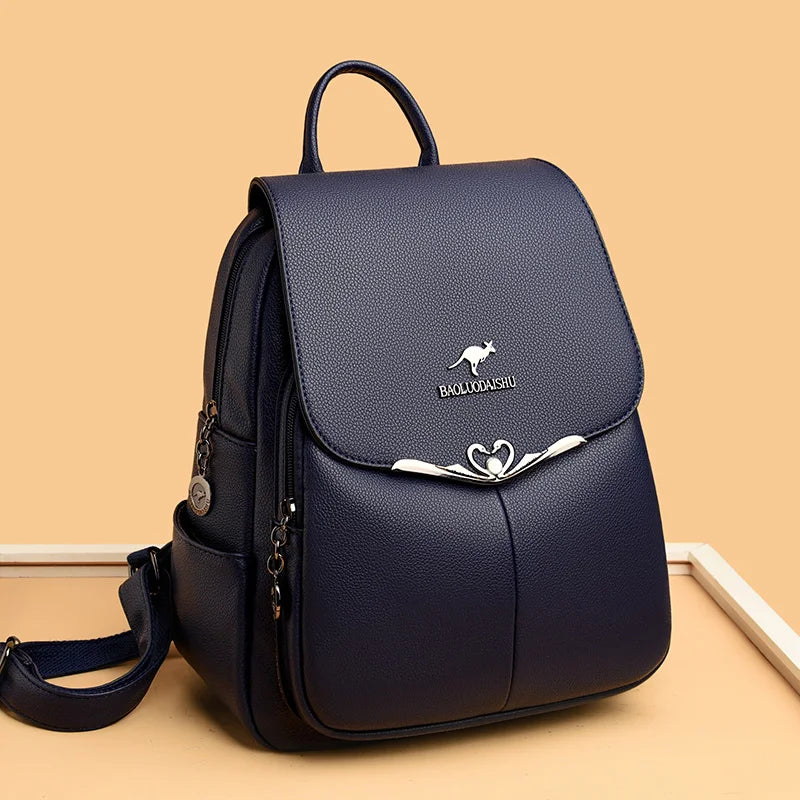 High Quality Soft Leather Women's Backpack Large Capacity Female Shoulder Bags Fashionable Trendy Girl School Student Bookpack