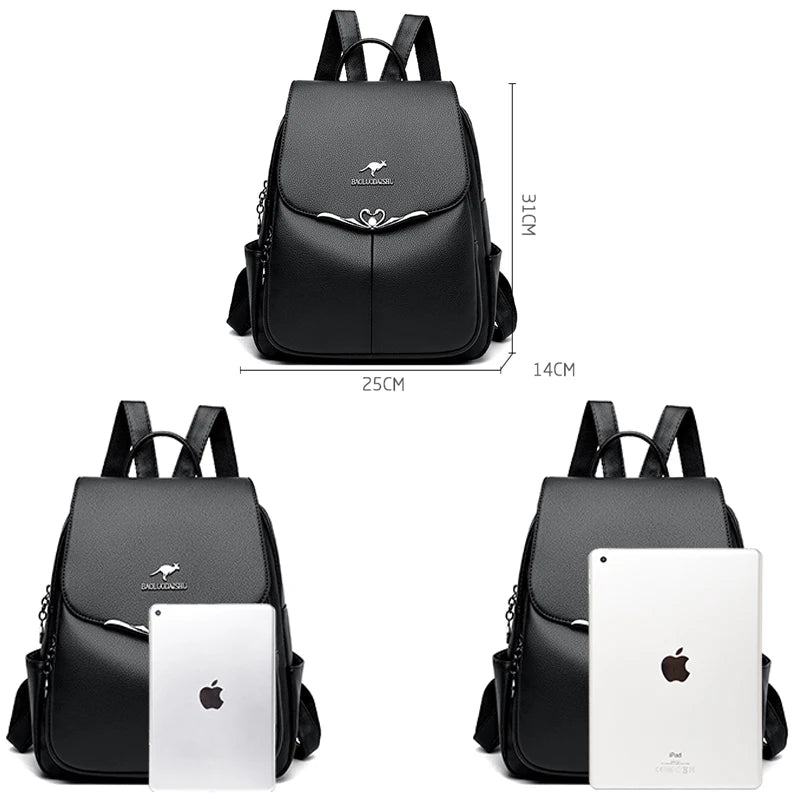 High Quality Soft Leather Women's Backpack Large Capacity Female Shoulder Bags Fashionable Trendy Girl School Student Bookpack