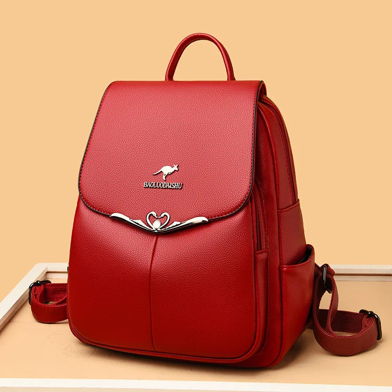 High Quality Soft Leather Women's Backpack Large Capacity Female Shoulder Bags Fashionable Trendy Girl School Student Bookpack