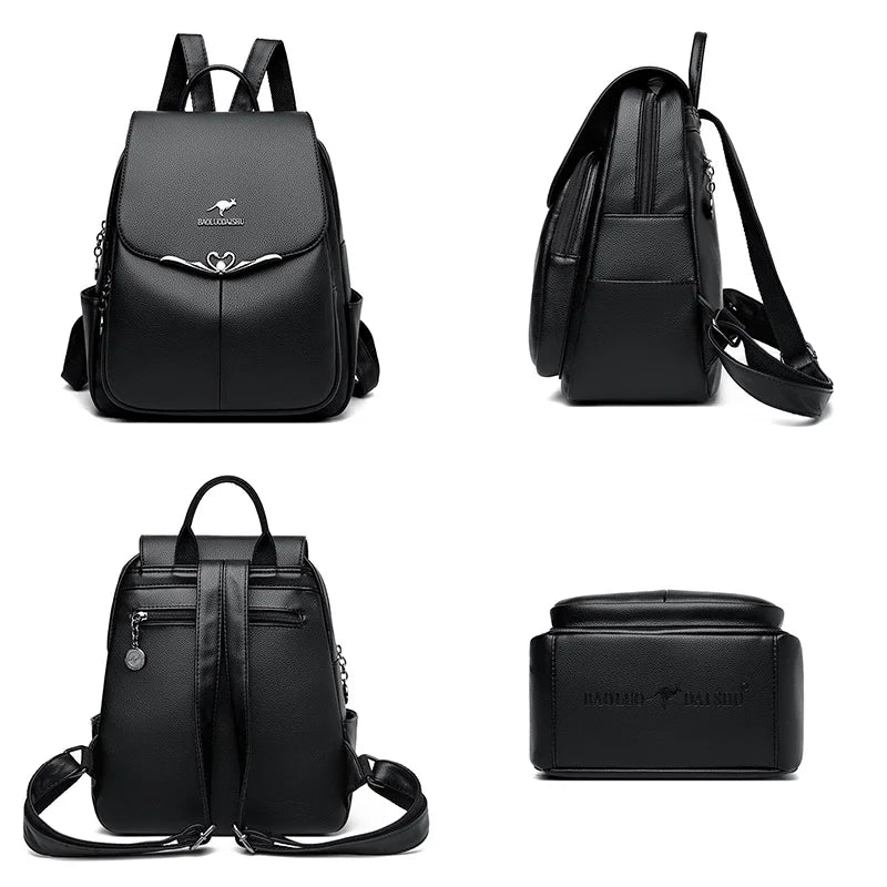 High Quality Soft Leather Women's Backpack Large Capacity Female Shoulder Bags Fashionable Trendy Girl School Student Bookpack