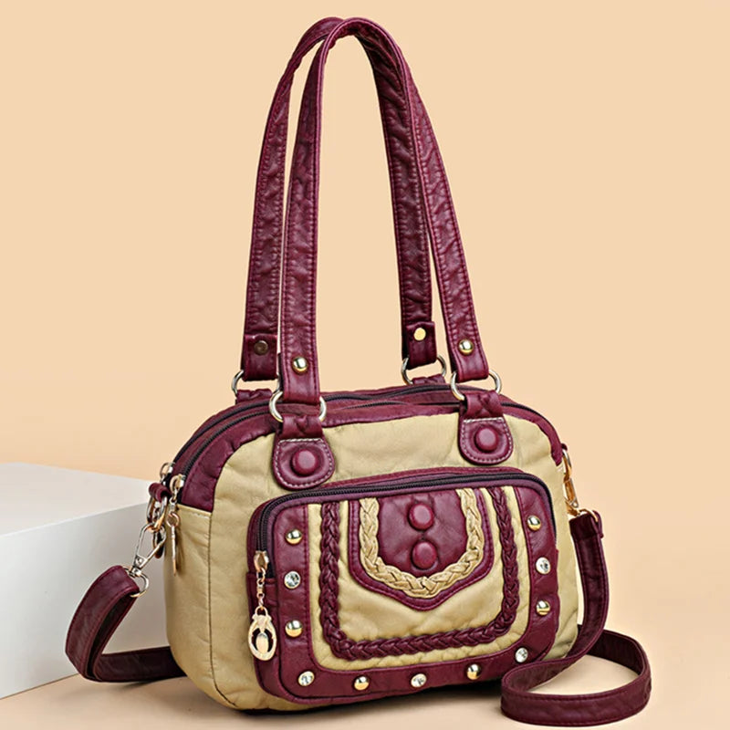 High Quality Soft Leather Women's Handbags Luxury Small Female Shoulder Bags Casual Ladies Tote Bag Designer Rivet Messenger Bag