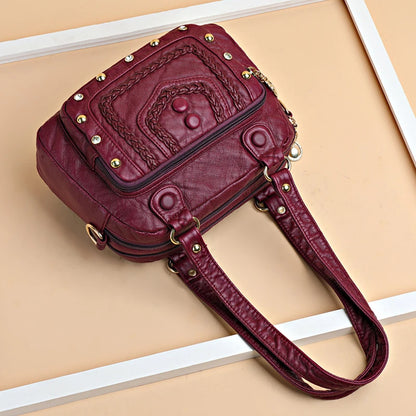 High Quality Soft Leather Women's Handbags Luxury Small Female Shoulder Bags Casual Ladies Tote Bag Designer Rivet Messenger Bag