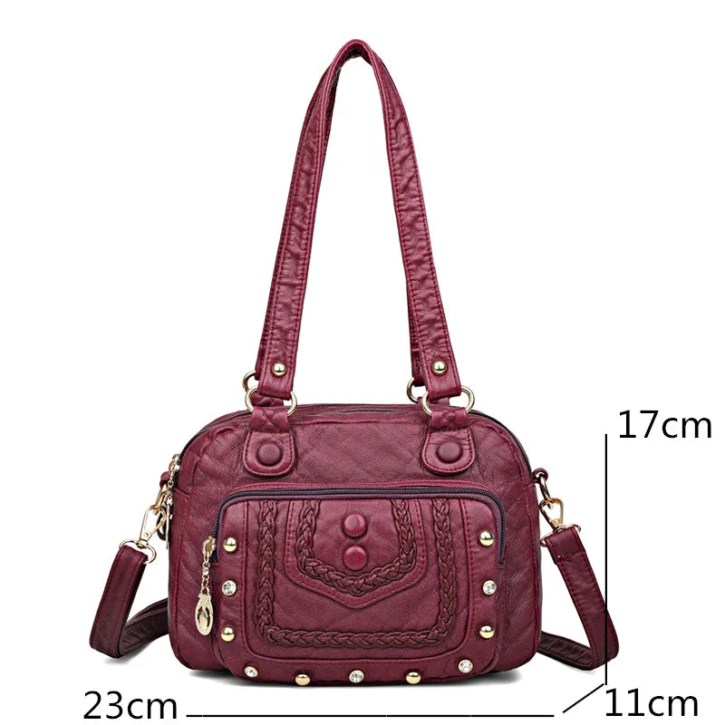 High Quality Soft Leather Women's Handbags Luxury Small Female Shoulder Bags Casual Ladies Tote Bag Designer Rivet Messenger Bag