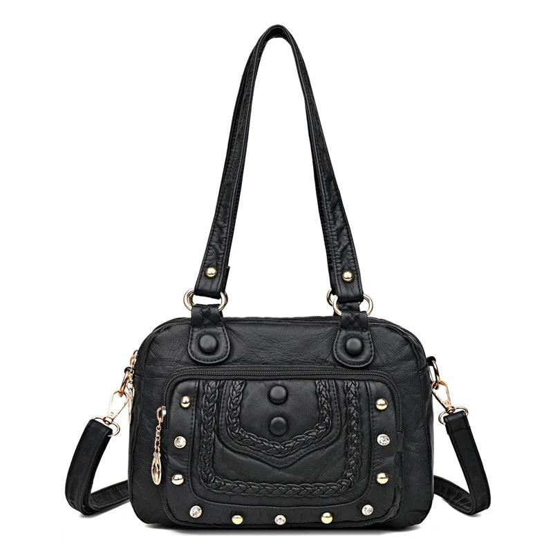 High Quality Soft Leather Women's Handbags Luxury Small Female Shoulder Bags Casual Ladies Tote Bag Designer Rivet Messenger Bag