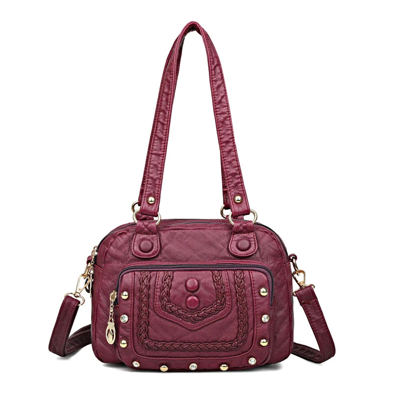 High Quality Soft Leather Women's Handbags Luxury Small Female Shoulder Bags Casual Ladies Tote Bag Designer Rivet Messenger Bag