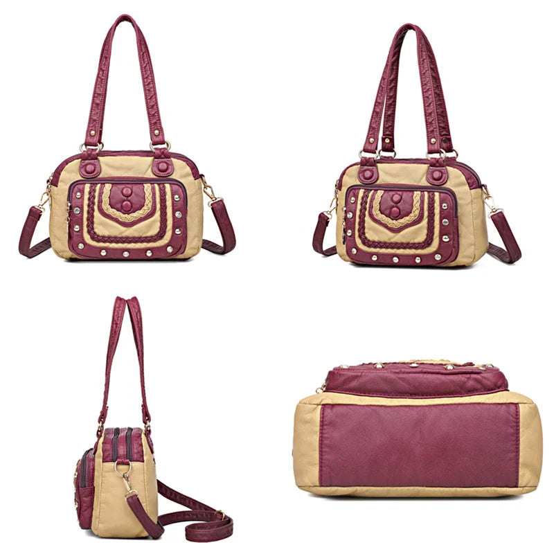High Quality Soft Leather Women's Handbags Luxury Small Female Shoulder Bags Casual Ladies Tote Bag Designer Rivet Messenger Bag