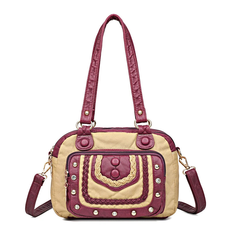 High Quality Soft Leather Women's Handbags Luxury Small Female Shoulder Bags Casual Ladies Tote Bag Designer Rivet Messenger Bag