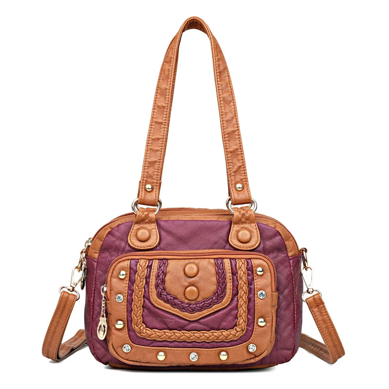 High Quality Soft Leather Women's Handbags Luxury Small Female Shoulder Bags Casual Ladies Tote Bag Designer Rivet Messenger Bag