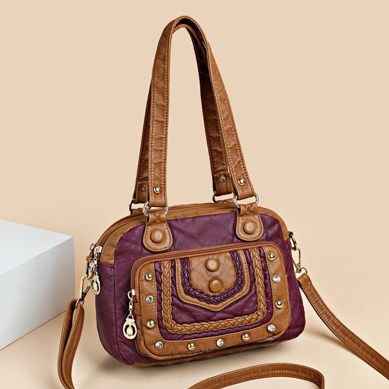 High Quality Soft Leather Women's Handbags Luxury Small Female Shoulder Bags Casual Ladies Tote Bag Designer Rivet Messenger Bag