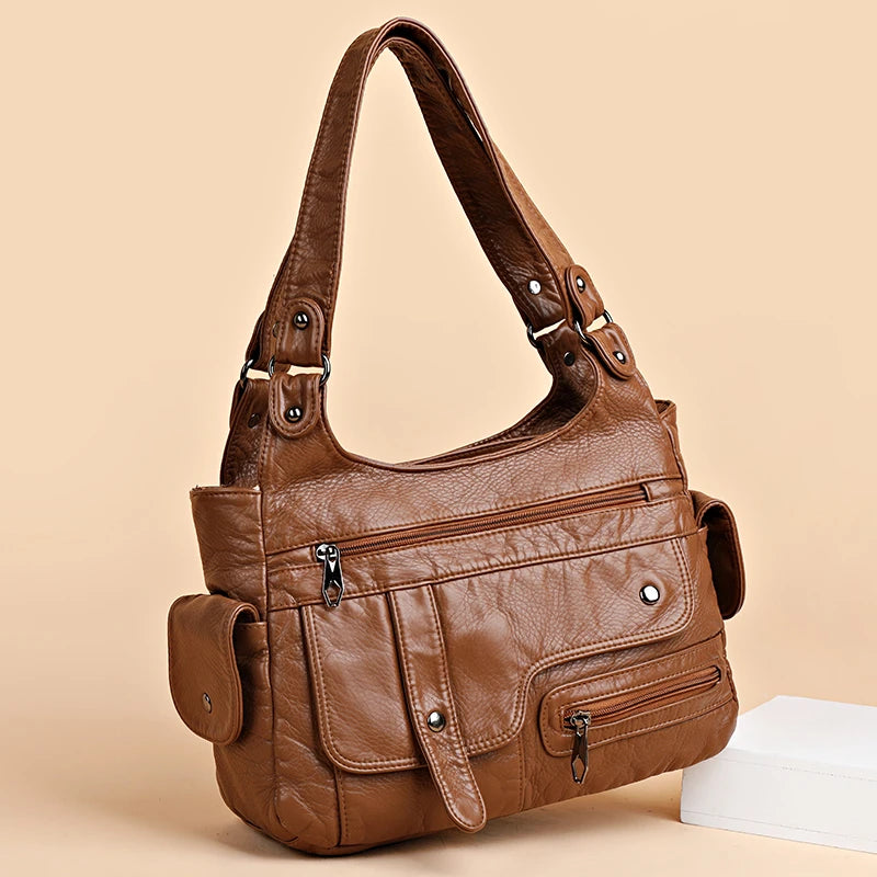 High Quality Soft Leather Women's Shoulder Bags Multi-Layer Female Crossbody Bag Luxury Designer Handbags Large  Ladies Tote Sac