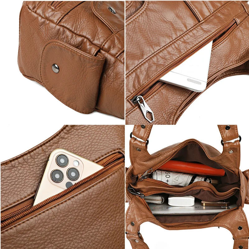 High Quality Soft Leather Women's Shoulder Bags Multi-Layer Female Crossbody Bag Luxury Designer Handbags Large  Ladies Tote Sac