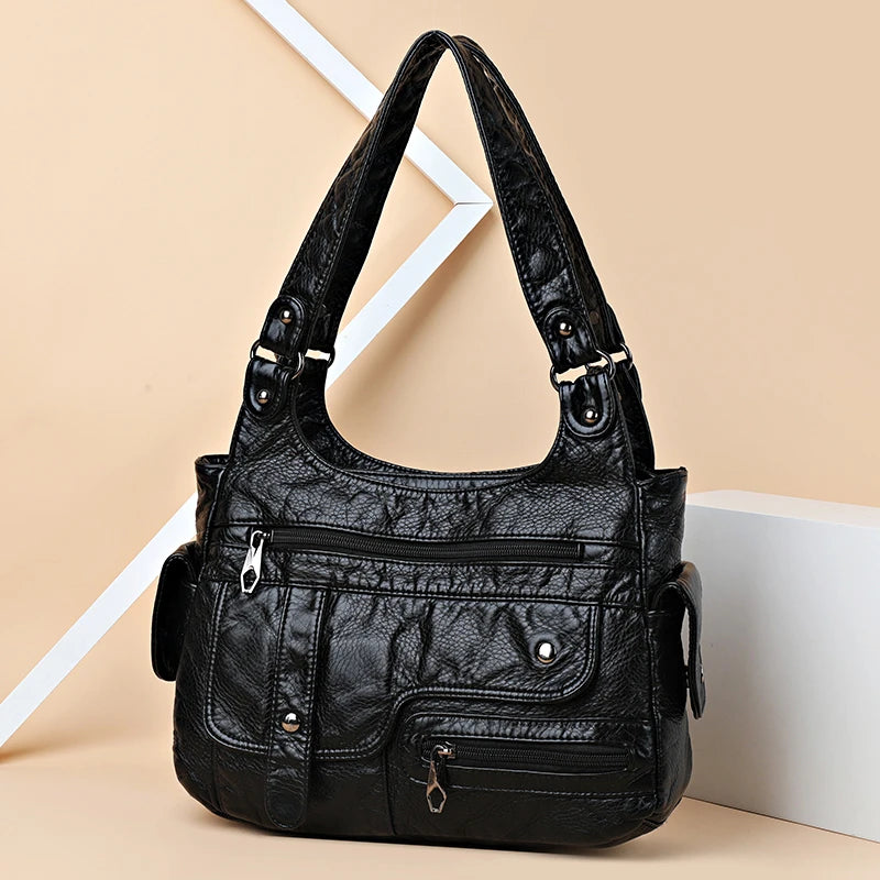 High Quality Soft Leather Women's Shoulder Bags Multi-Layer Female Crossbody Bag Luxury Designer Handbags Large  Ladies Tote Sac