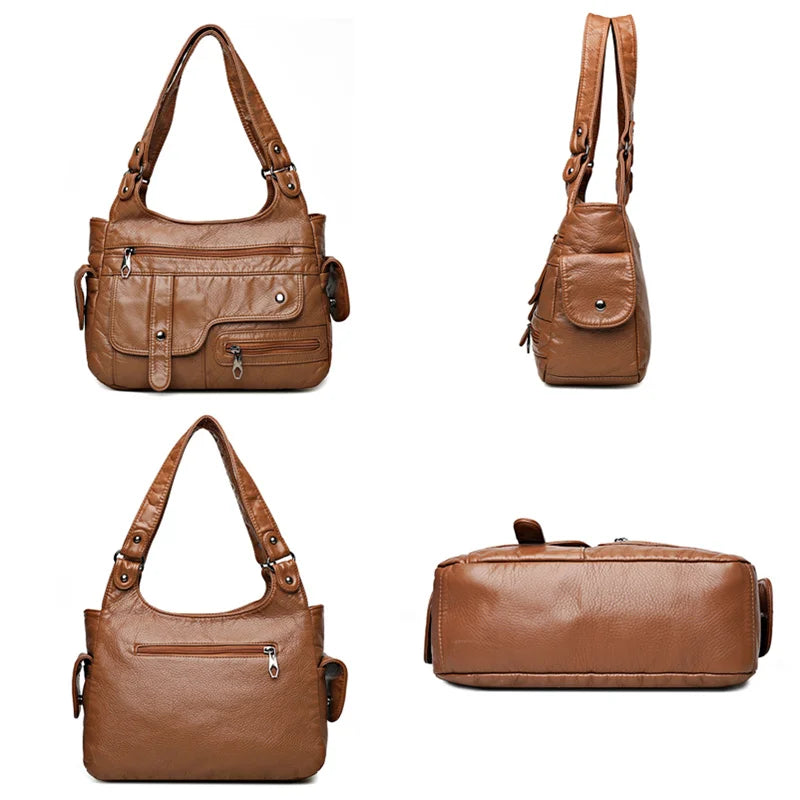 High Quality Soft Leather Women's Shoulder Bags Multi-Layer Female Crossbody Bag Luxury Designer Handbags Large  Ladies Tote Sac