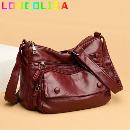 High Quality Soft PU Leather Crossbody Bag Vintage Many Pockets Messenger Bag for Women 2022 Casual Shoulder Handbags and Purses