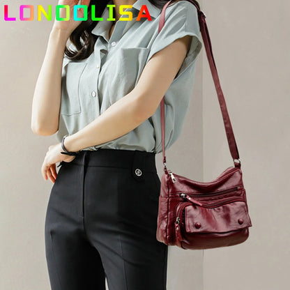 High Quality Soft PU Leather Crossbody Bag Vintage Many Pockets Messenger Bag for Women 2022 Casual Shoulder Handbags and Purses