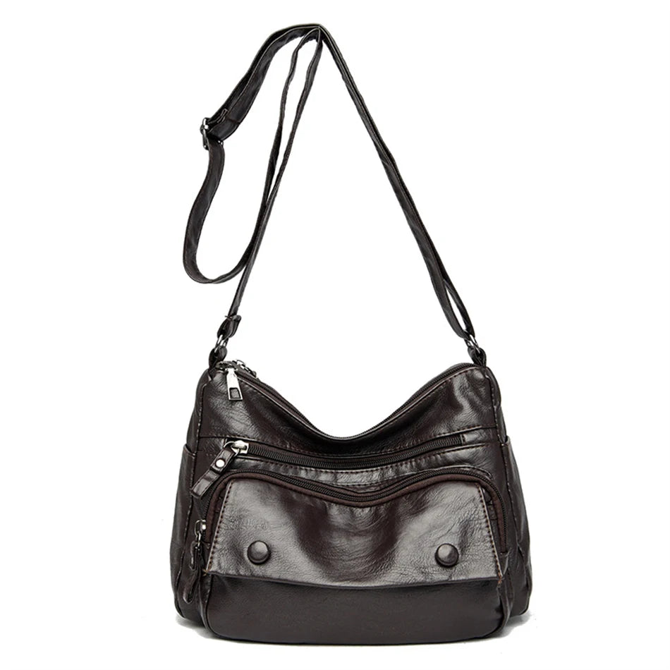 High Quality Soft PU Leather Crossbody Bag Vintage Many Pockets Messenger Bag for Women 2022 Casual Shoulder Handbags and Purses