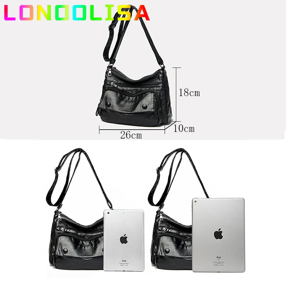 High Quality Soft PU Leather Crossbody Bag Vintage Many Pockets Messenger Bag for Women 2022 Casual Shoulder Handbags and Purses