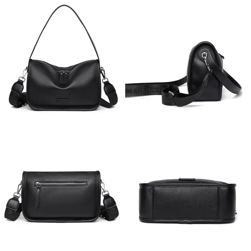 High Quality Solid Color Cowhide Female Messenger Tote Sac Luxury Genuine Leather Women Handbag Shoulder Crossbody Bag For Women