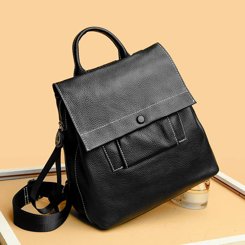 High Quality Solid Genuine Leather Shoulder Backpacks For Women 2023 Luxury Cow Leather Ladies Handbags Fashion Women's Backpack