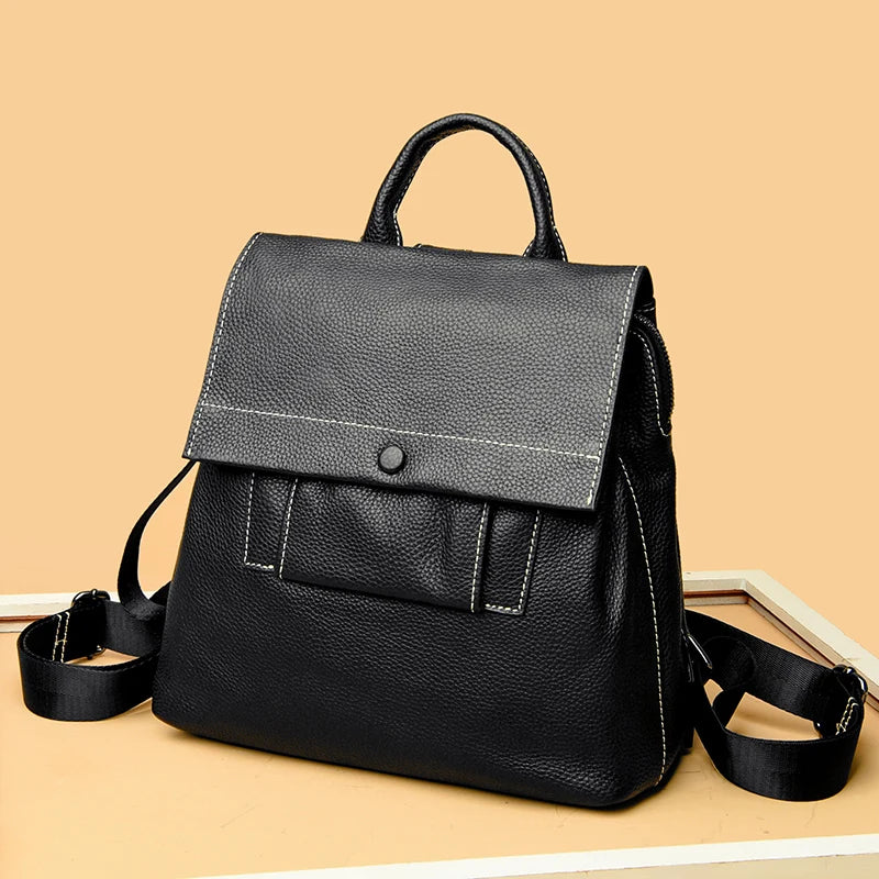 High Quality Solid Genuine Leather Shoulder Backpacks For Women 2023 Luxury Cow Leather Ladies Handbags Fashion Women's Backpack