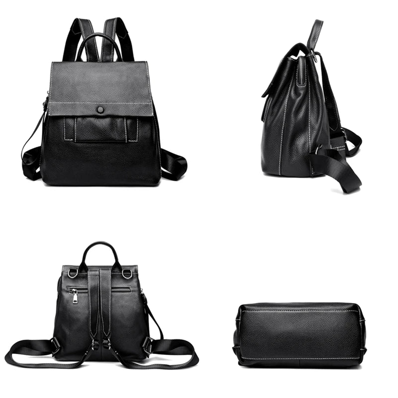 High Quality Solid Genuine Leather Shoulder Backpacks For Women 2023 Luxury Cow Leather Ladies Handbags Fashion Women's Backpack