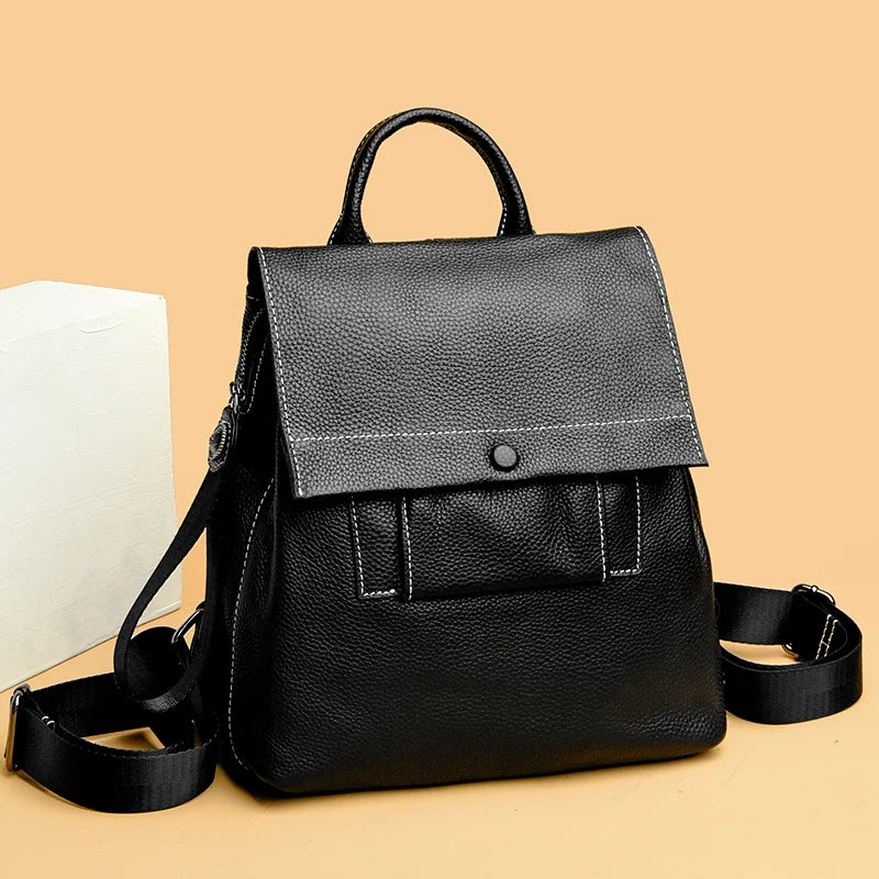 High Quality Solid Genuine Leather Shoulder Backpacks For Women 2023 Luxury Cow Leather Ladies Handbags Fashion Women's Backpack