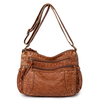 High Quality Solid Wash Leather Shoulder Crossbody Bags For Women 2023 Luxury Women's Handbags Vintage Female Messenger Tote Sac