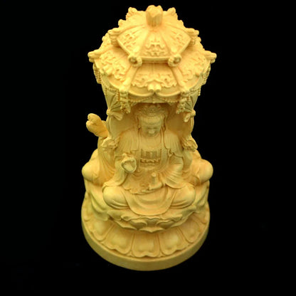 High Quality Solid Wood Western Three Holy Buddha Sculpture Guanyin Bodhisattva Hand-carved Home Feng Shui Decor