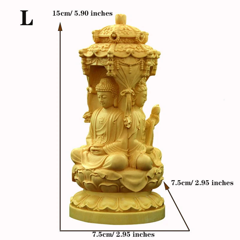 High Quality Solid Wood Western Three Holy Buddha Sculpture Guanyin Bodhisattva Hand-carved Home Feng Shui Decor