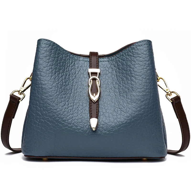 High Quality Stone Pattern Genuine Leather Shoulder Crossbody Bags For Women 2023 Cow Leather 3 Layers Female Messenger Tote Sac