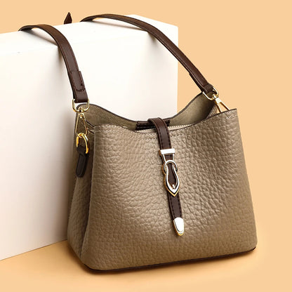 High Quality Stone Pattern Genuine Leather Shoulder Crossbody Bags For Women 2023 Cow Leather 3 Layers Female Messenger Tote Sac