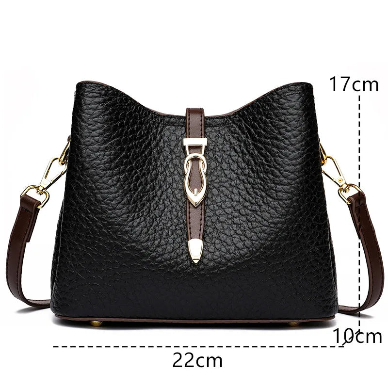 High Quality Stone Pattern Genuine Leather Shoulder Crossbody Bags For Women 2023 Cow Leather 3 Layers Female Messenger Tote Sac