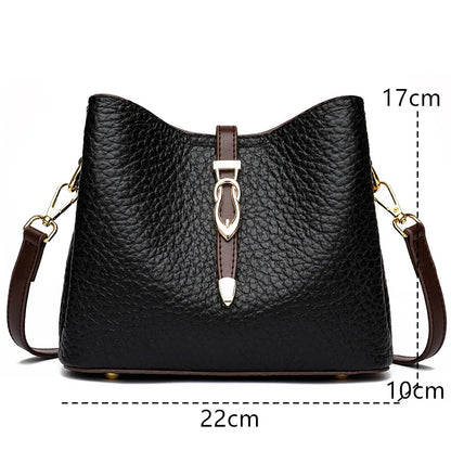 High Quality Stone Pattern Genuine Leather Shoulder Crossbody Bags For Women 2023 Cow Leather 3 Layers Female Messenger Tote Sac