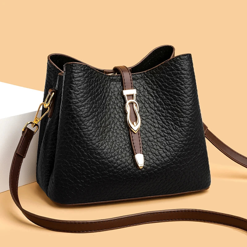High Quality Stone Pattern Genuine Leather Shoulder Crossbody Bags For Women 2023 Cow Leather 3 Layers Female Messenger Tote Sac