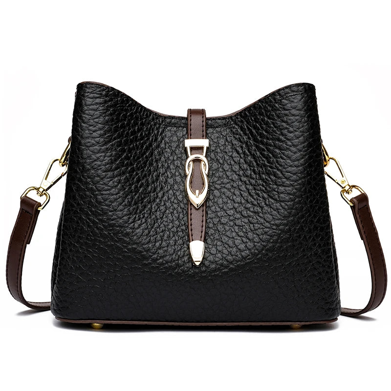 High Quality Stone Pattern Genuine Leather Shoulder Crossbody Bags For Women 2023 Cow Leather 3 Layers Female Messenger Tote Sac