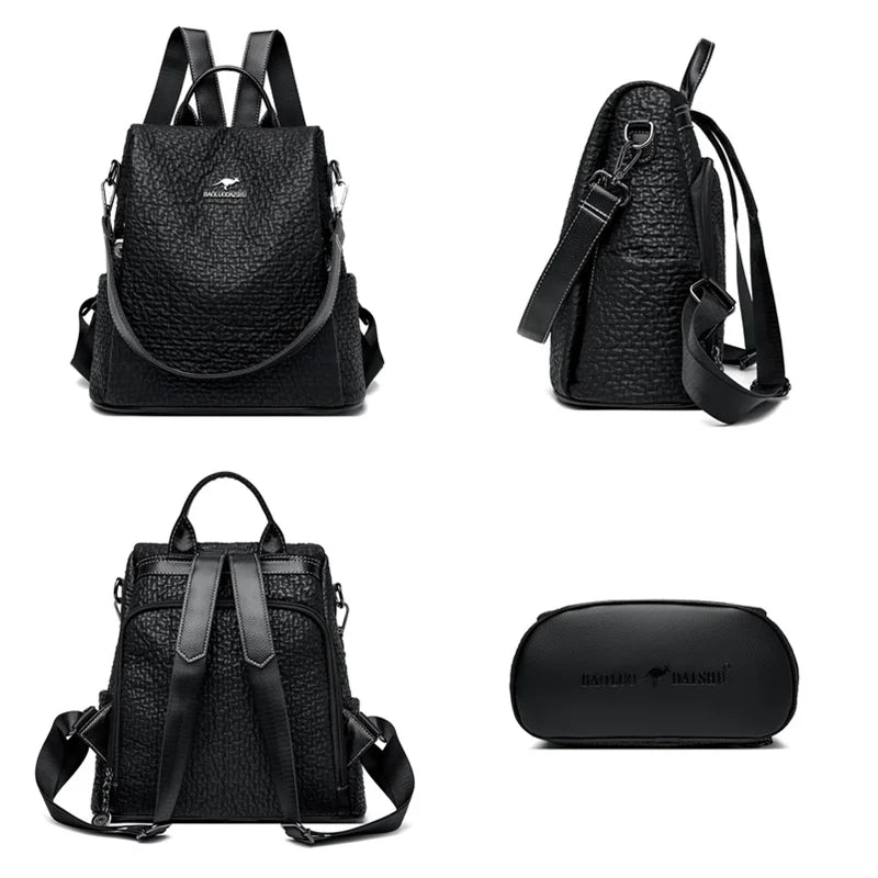 High Quality Stone Pattern Leather Backpacks Women Large Capacity Travel Backpack School Bags Fashion Luxury Ladies Shoulder Bag