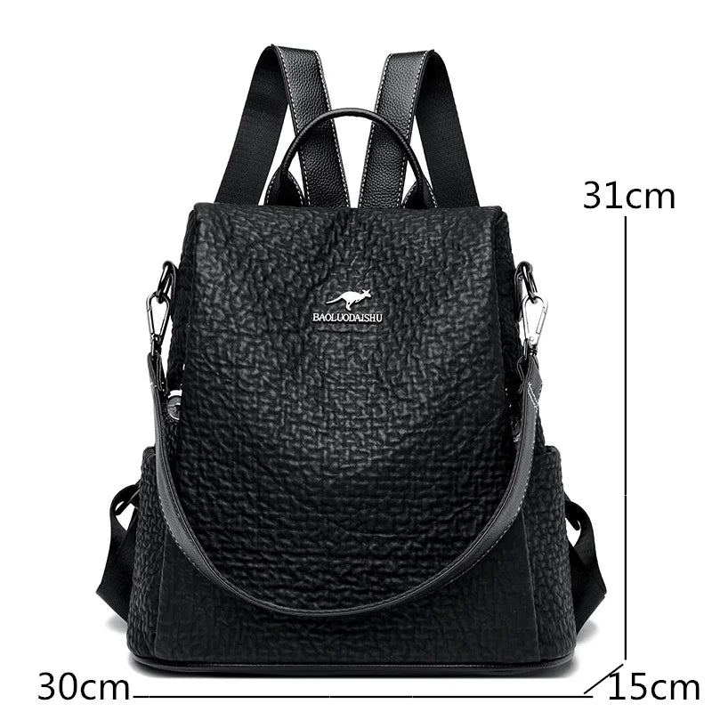 High Quality Stone Pattern Leather Backpacks Women Large Capacity Travel Backpack School Bags Fashion Luxury Ladies Shoulder Bag