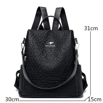 High Quality Stone Pattern Leather Backpacks Women Large Capacity Travel Backpack School Bags Fashion Luxury Ladies Shoulder Bag