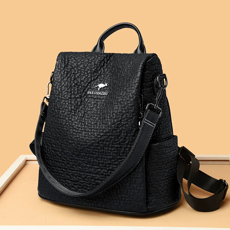 High Quality Stone Pattern Leather Backpacks Women Large Capacity Travel Backpack School Bags Fashion Luxury Ladies Shoulder Bag