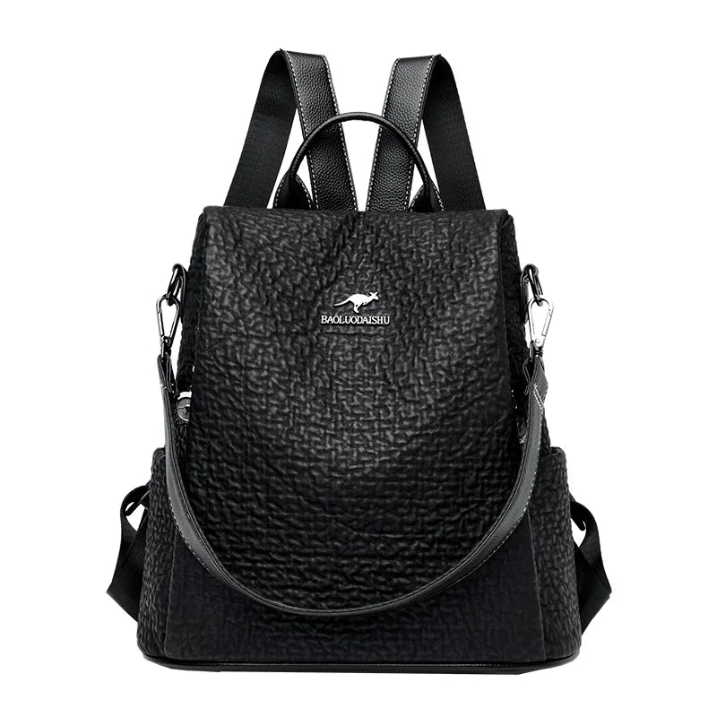High Quality Stone Pattern Leather Backpacks Women Large Capacity Travel Backpack School Bags Fashion Luxury Ladies Shoulder Bag