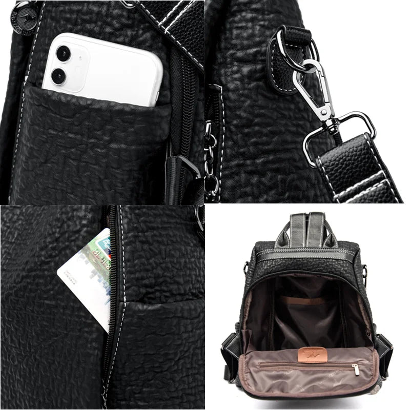 High Quality Stone Pattern Leather Backpacks Women Large Capacity Travel Backpack School Bags Fashion Luxury Ladies Shoulder Bag