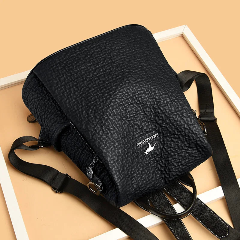 High Quality Stone Pattern Leather Backpacks Women Large Capacity Travel Backpack School Bags Fashion Luxury Ladies Shoulder Bag