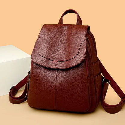 High Quality Stone Pattern Soft Leather Women Backpacks Large Capacity Book School Bags Teenage Girls Sac A Dos Travel Back Pack