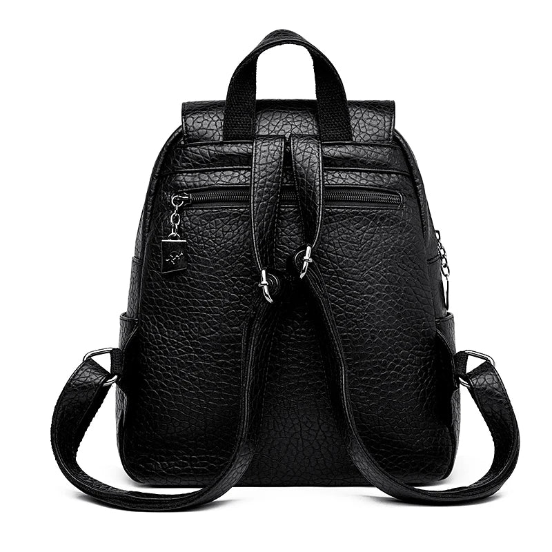 High Quality Stone Pattern Soft Leather Women Backpacks Large Capacity Book School Bags Teenage Girls Sac A Dos Travel Back Pack