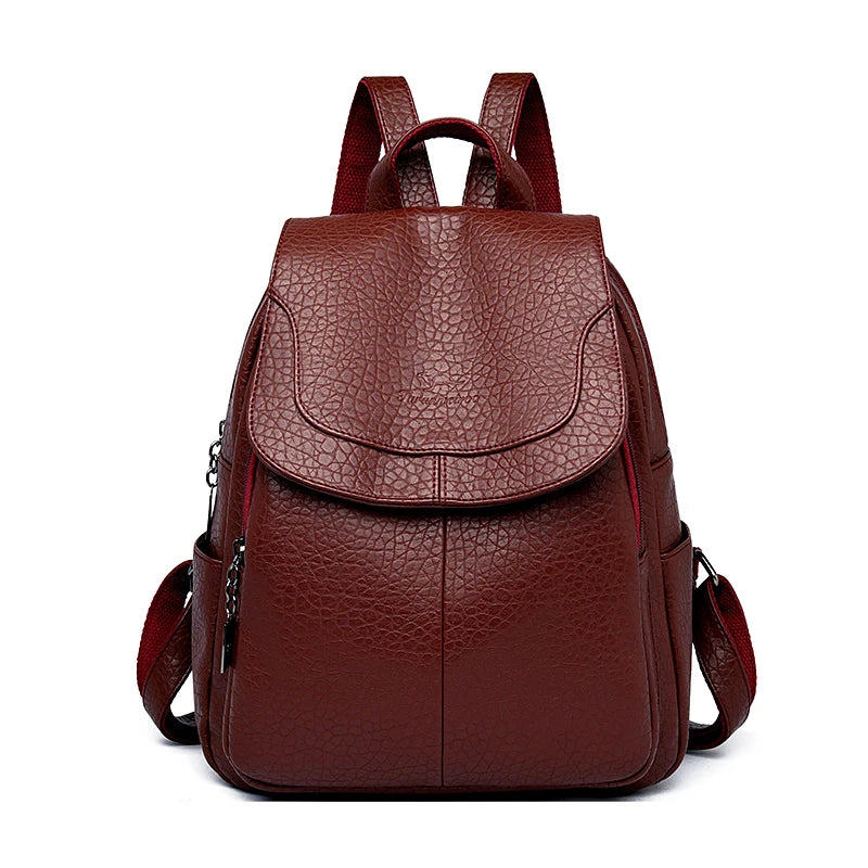 High Quality Stone Pattern Soft Leather Women Backpacks Large Capacity Book School Bags Teenage Girls Sac A Dos Travel Back Pack