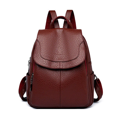 High Quality Stone Pattern Soft Leather Women Backpacks Large Capacity Book School Bags Teenage Girls Sac A Dos Travel Back Pack